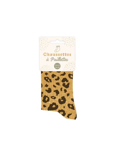 CHAUSSETTES COURTES PAILLETTES JAUNE LEOPARD