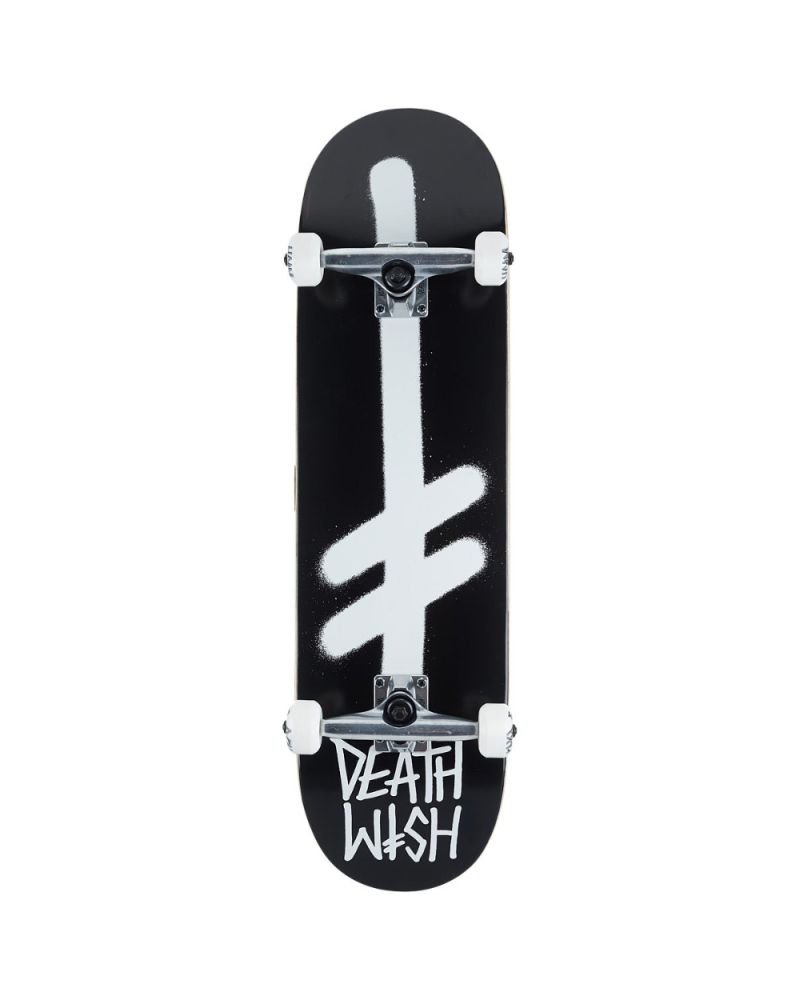 SKATEBOARD DEATHWISH COMPLETE 8.5 GANG LOGO BLACK WHITE