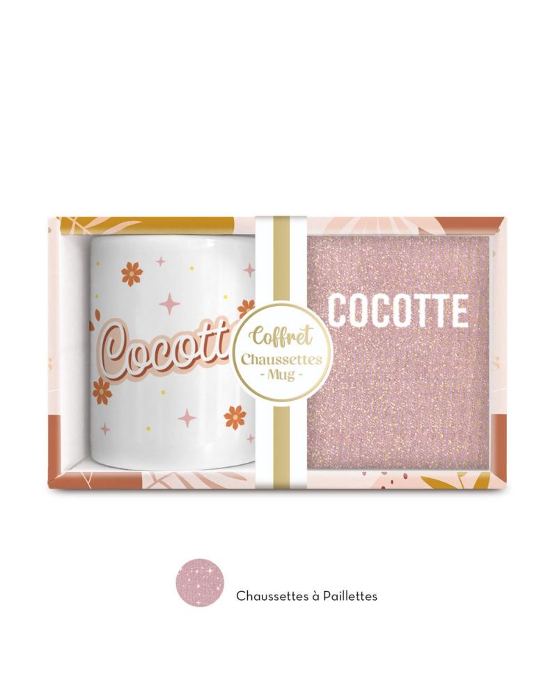 COFFRET MUG/CHAUSSETTES PAILLETTES COCOTTE