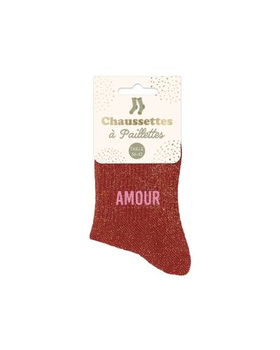 CHAUSSETTES PAILLETTES AMOUR ROUGE