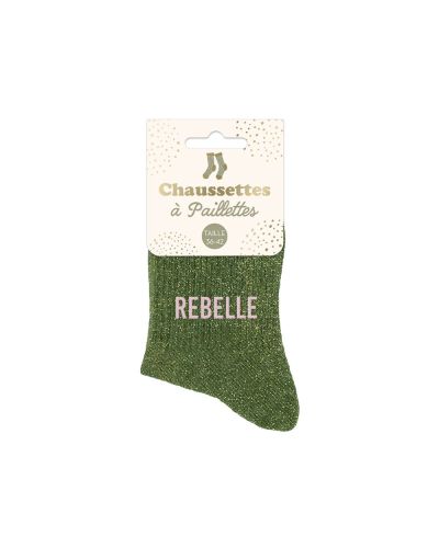 CHAUSSETTES PAILLETTES REBELLE KAKI