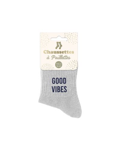 CHAUSSETTES PAILLETTES GOOD VIBES GRIS