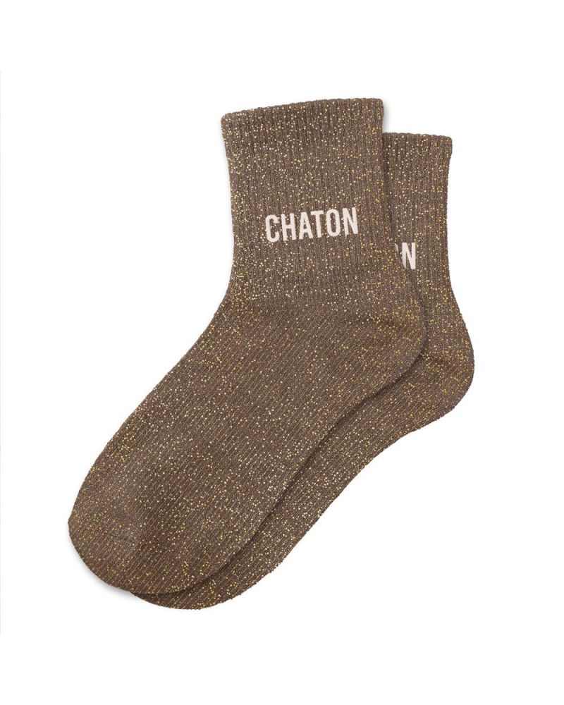 CHAUSSETTES PAILLETTES CHATON MARRON