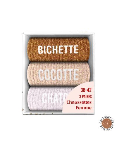 COFFRET TRIO CHAUSSETTES PAILLETTES BICHETTE
