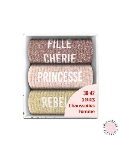 COFFRET TRIO CHAUSSETTES PAILLETTES FILLE CHERIE