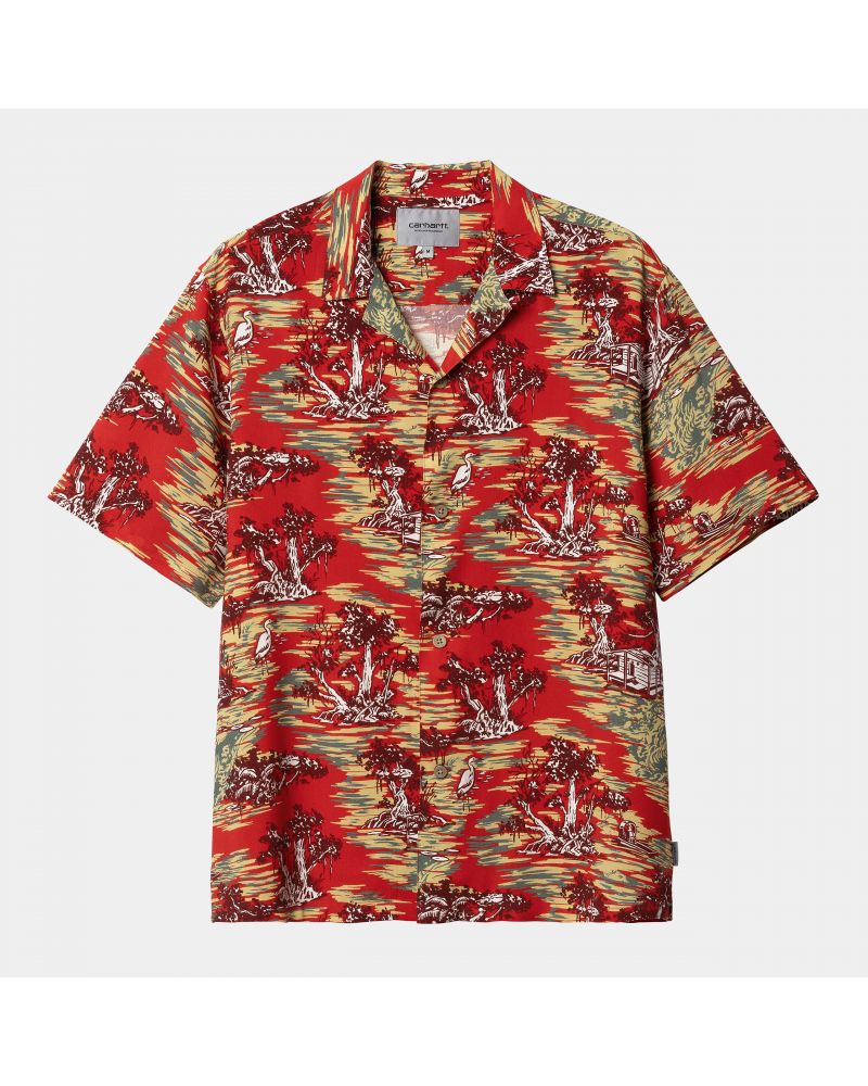 S/S Bayou Shirt Bayou Print, Red Sunset