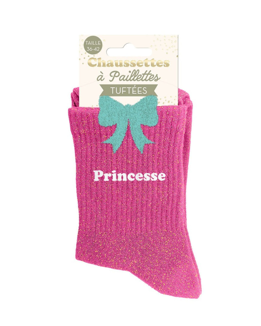 Chaussettes à paillettes roses « Princesse » nœud tufté