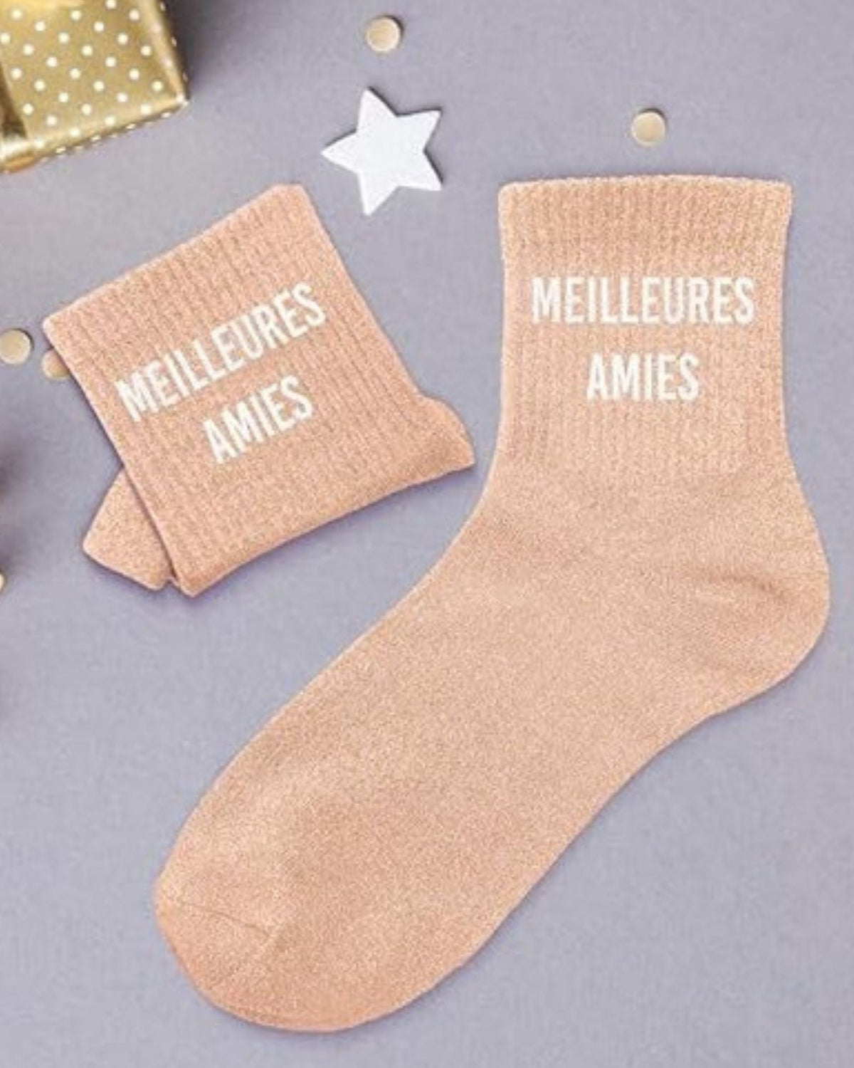 Chaussettes à paillettes orange « Meilleures Amies »