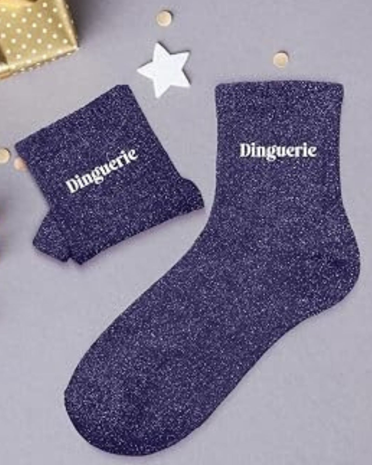 Chaussettes à paillettes bleu foncé « Dinguerie »