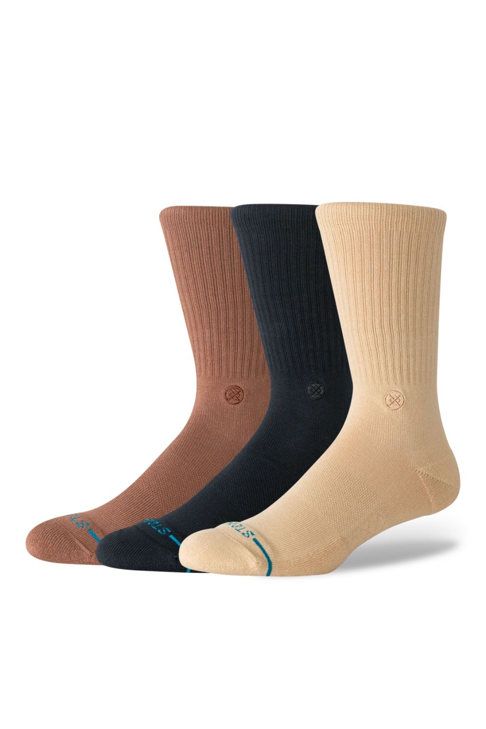 Lot de 3 paires de chaussettes Stance Icon – Beige, noir et marron