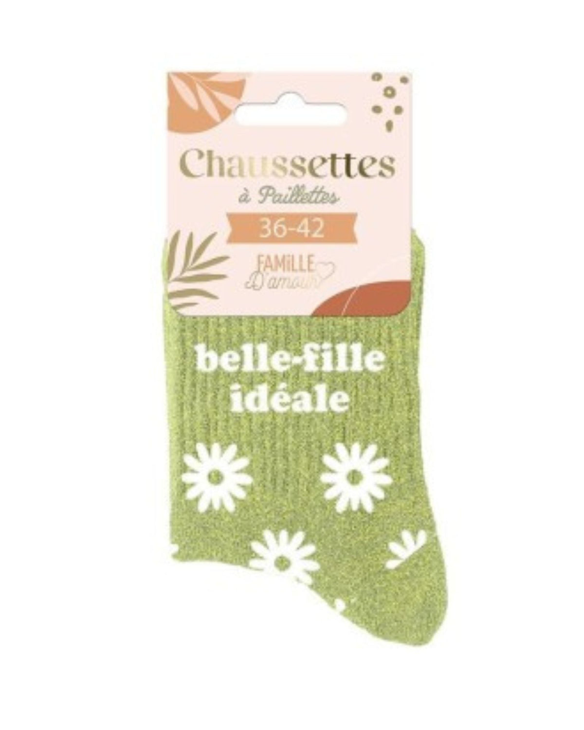 Chaussettes à paillettes vertes « Belle-fille idéale »
