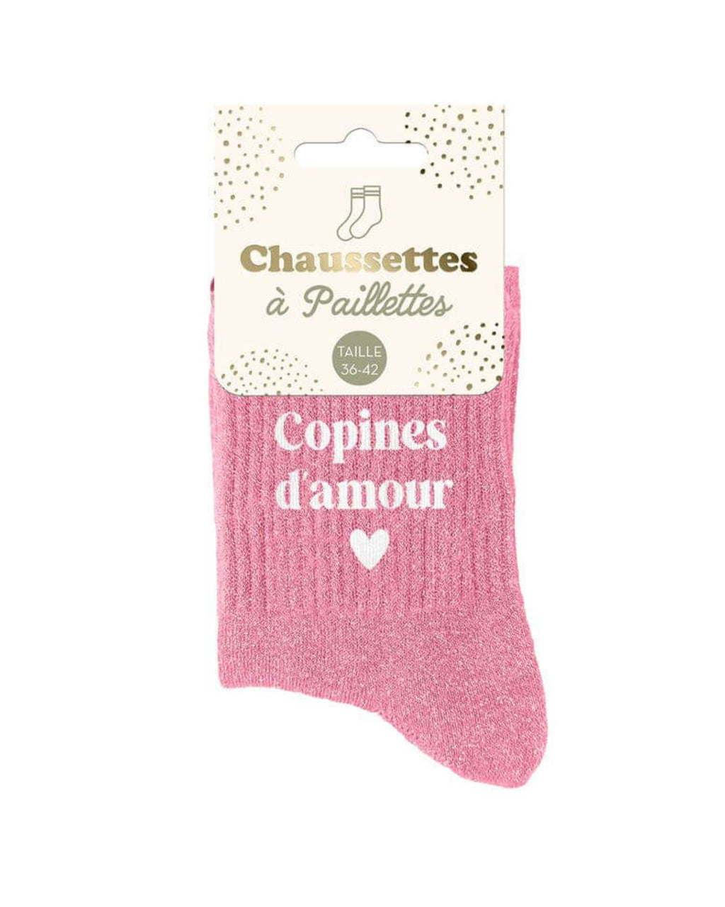 Chaussettes à paillettes roses « Copine d’amour »
