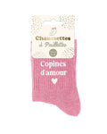 Chaussettes à paillettes roses « Copine d’amour »