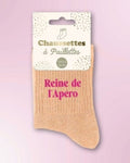 Chaussettes à paillettes roses « Reine de l’apéro »