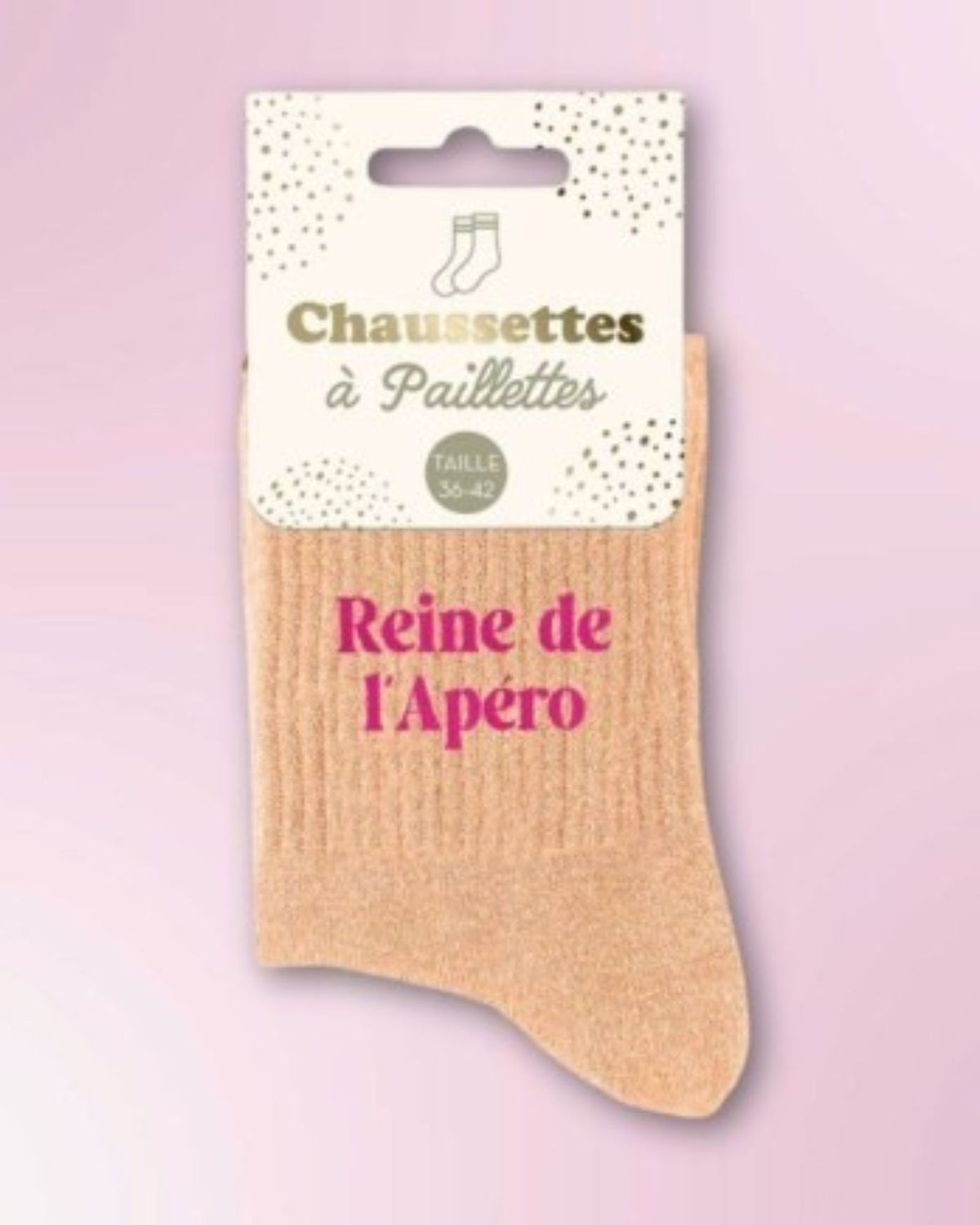 Chaussettes à paillettes roses « Reine de l’apéro »