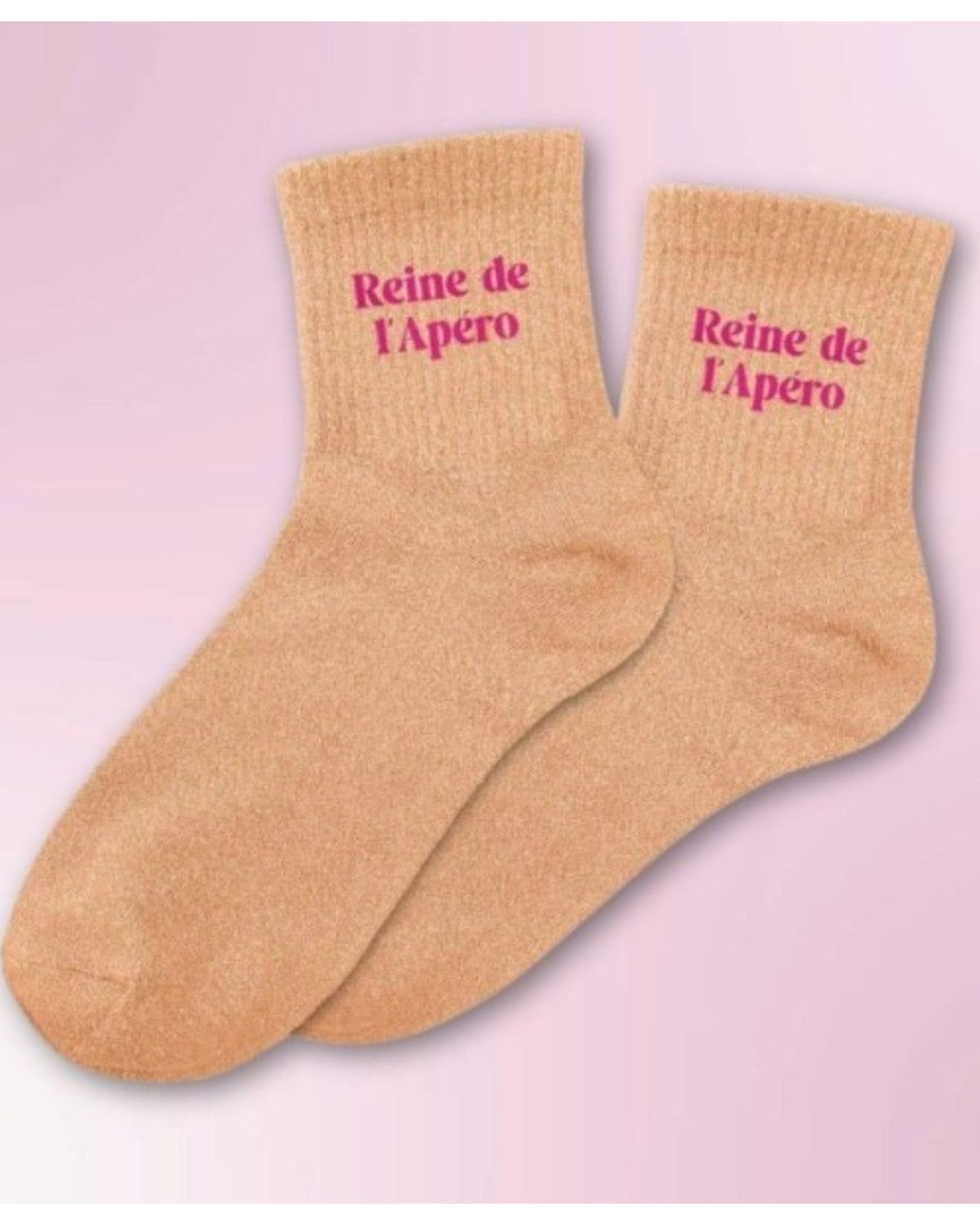 Chaussettes à paillettes roses « Reine de l’apéro »