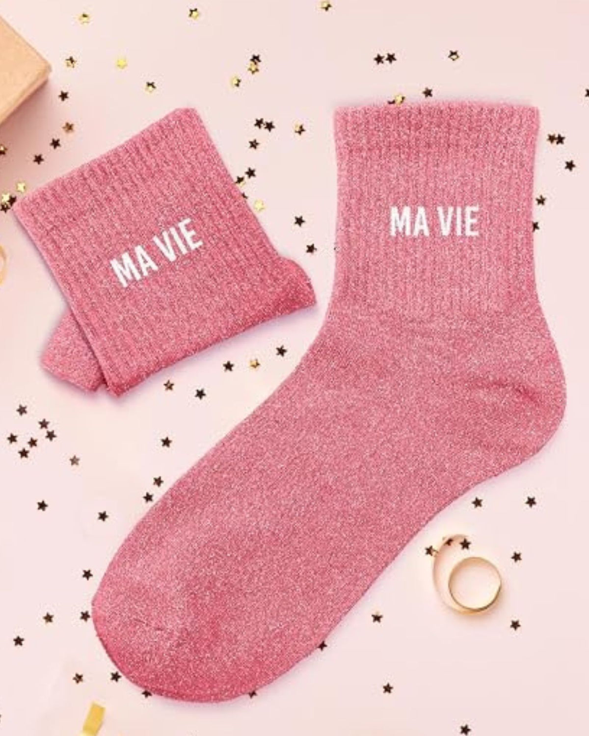 Chaussettes à paillettes roses « Ma vie »
