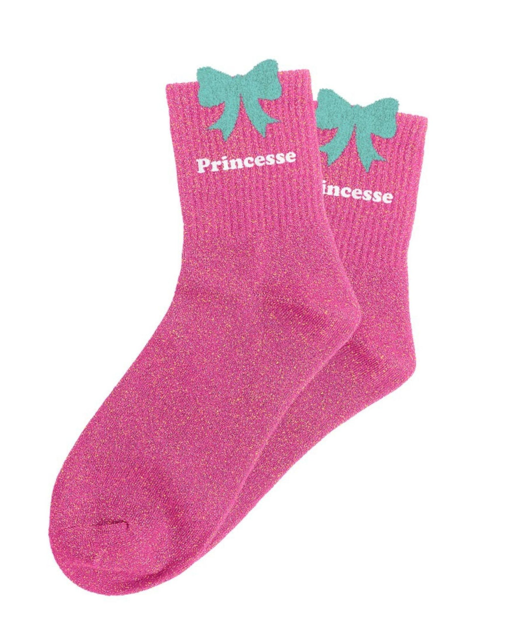 Chaussettes à paillettes roses « Princesse » nœud tufté