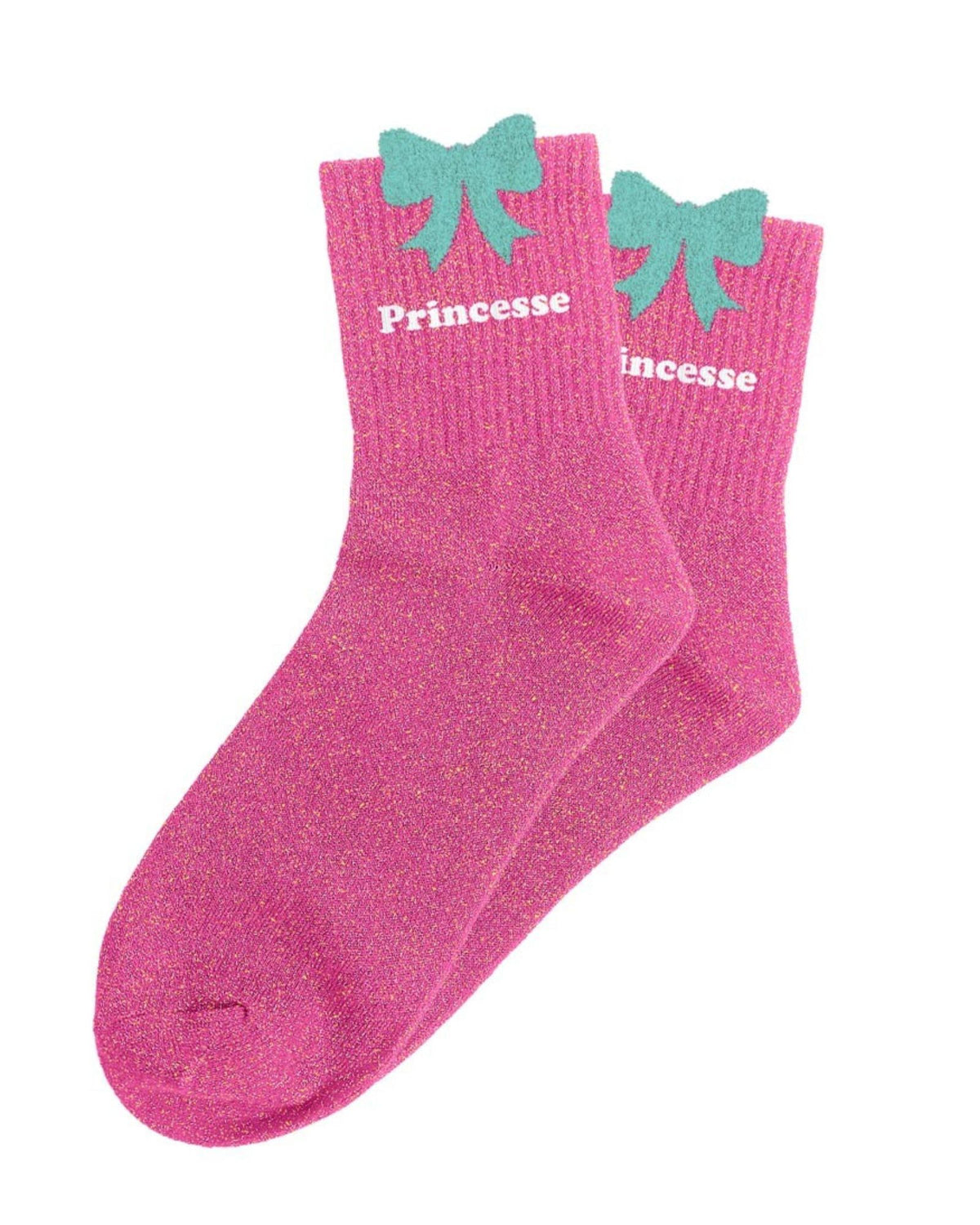 Chaussettes à paillettes roses « Princesse » nœud tufté