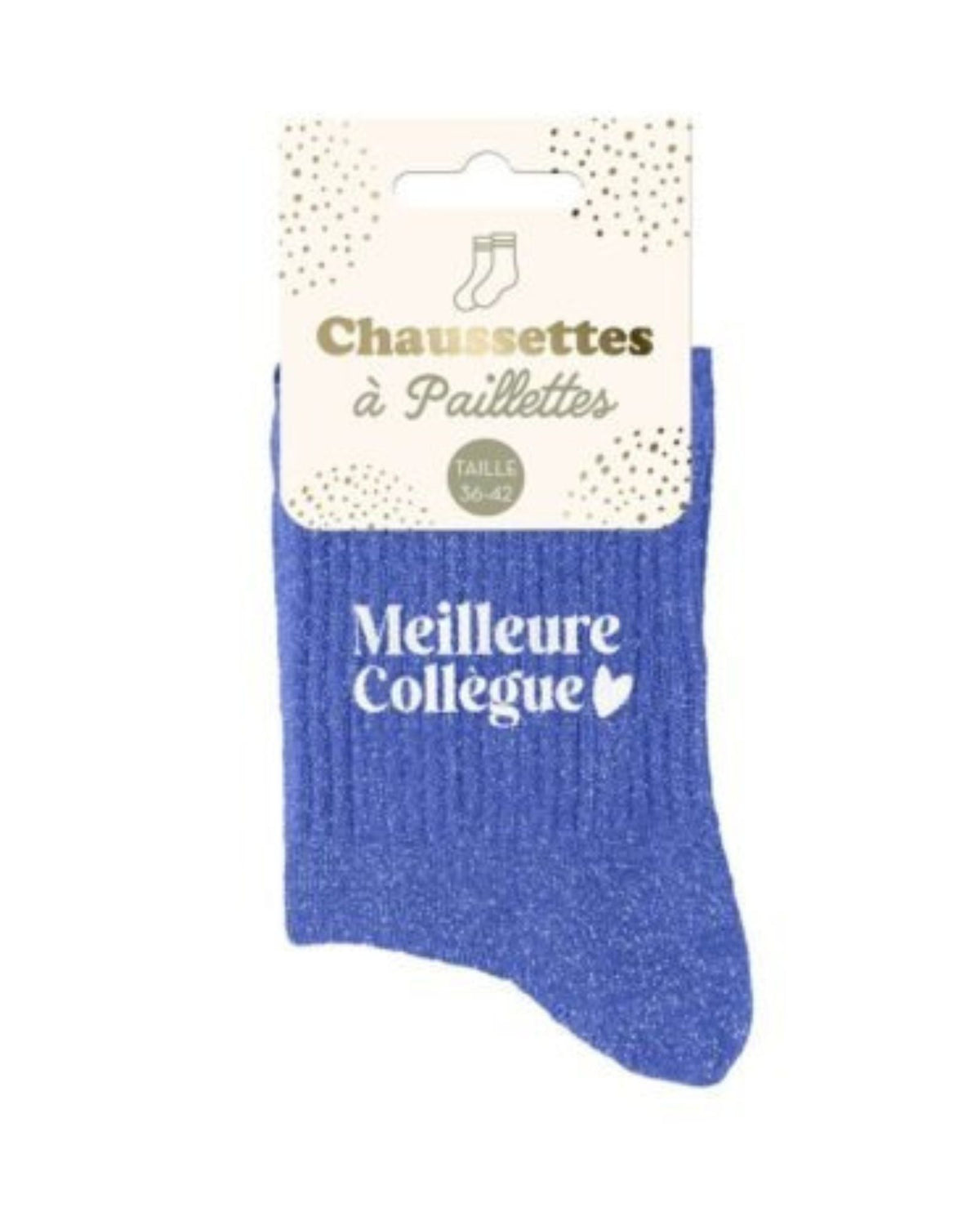 Chaussettes à paillettes bleues « Meilleure collègue »