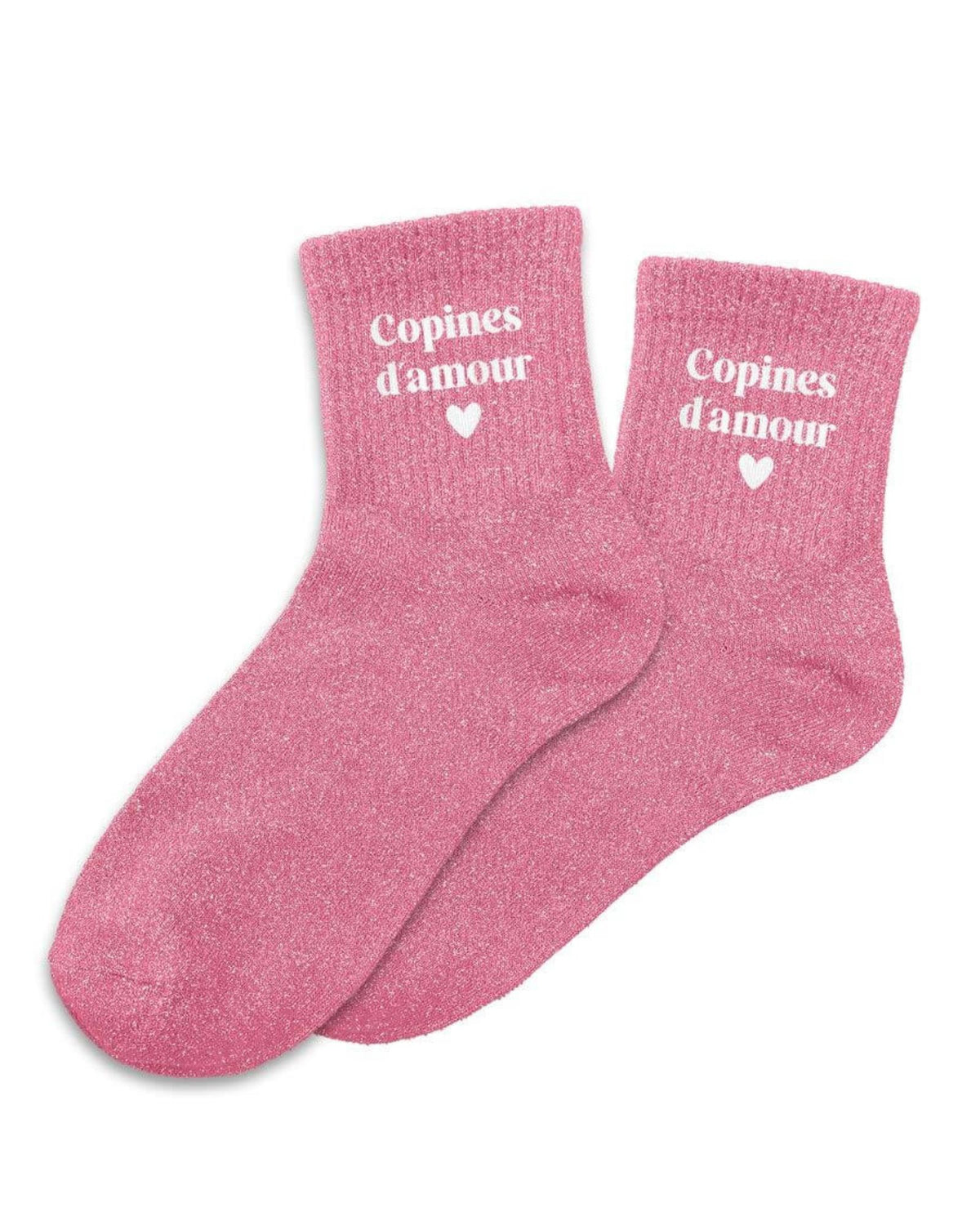 Chaussettes à paillettes roses « Copine d’amour »