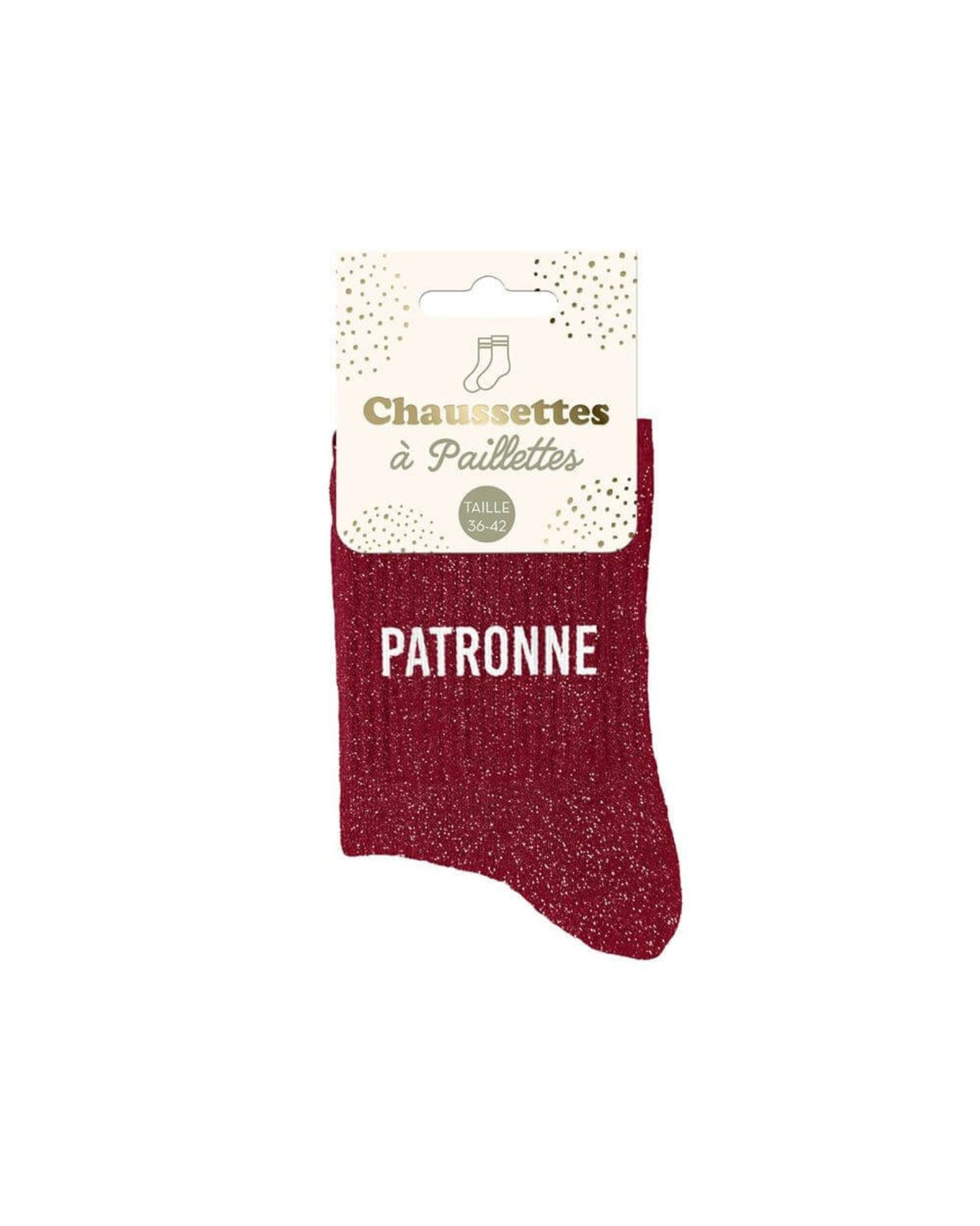 Chaussettes à paillettes bordeaux « Patronne »