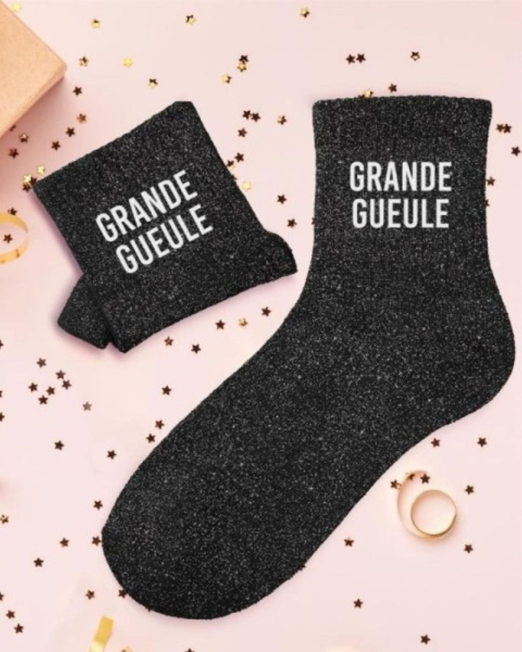 Chaussettes à paillettes noires « Grande gueule »