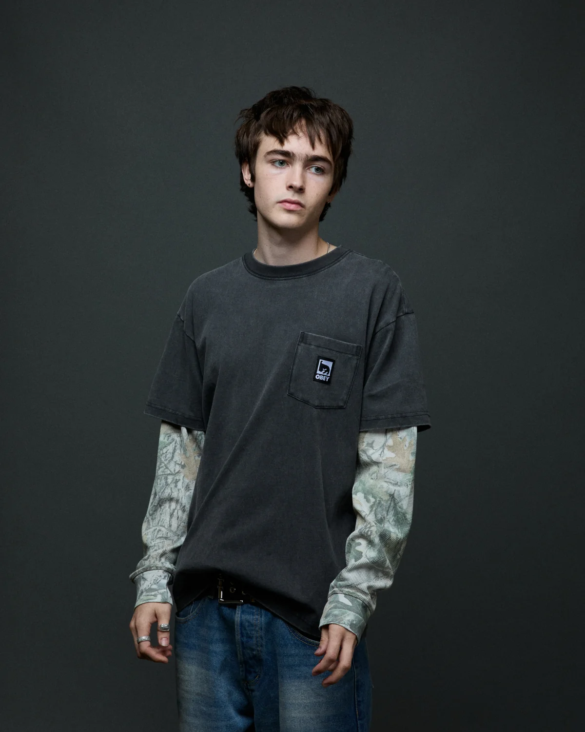 T-shirt Obey Post 2fer - Dusty Black Limo Multi Homme