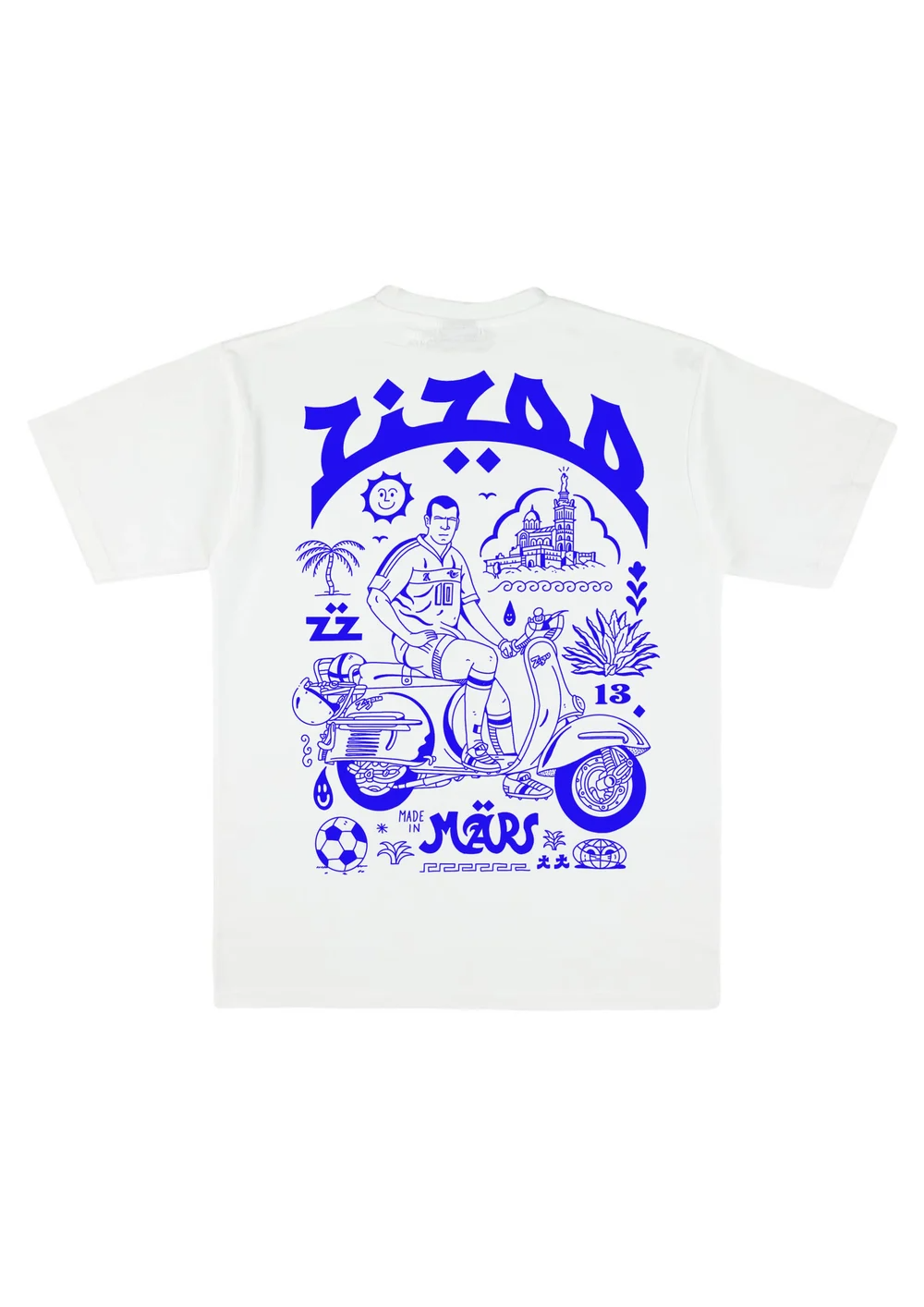 T-shirt Maison Mère x Azed Zizoo V2 - Blanc/Bleu Unisexe