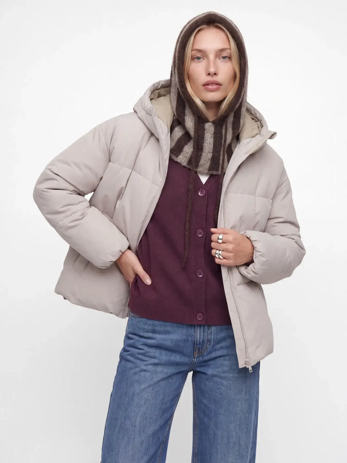 Cagoule femme JJXX JXKATHERINE en maille rayée