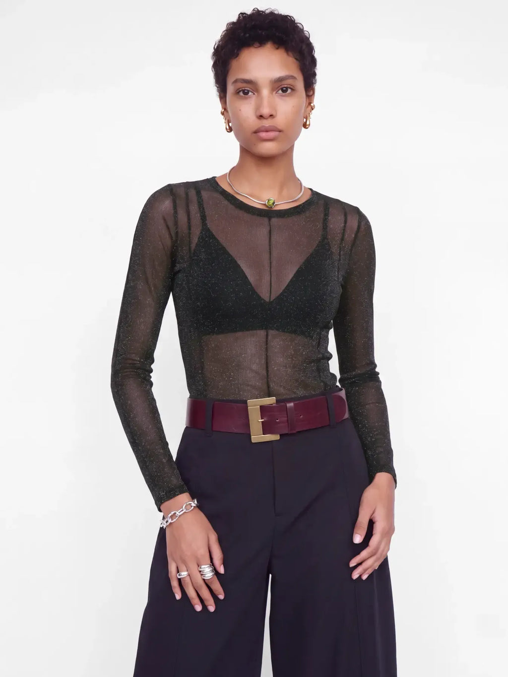 Top femme JJXX JXMINNA en mesh scintillant à manches longues