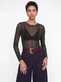 Top femme JJXX JXMINNA en mesh scintillant à manches longues