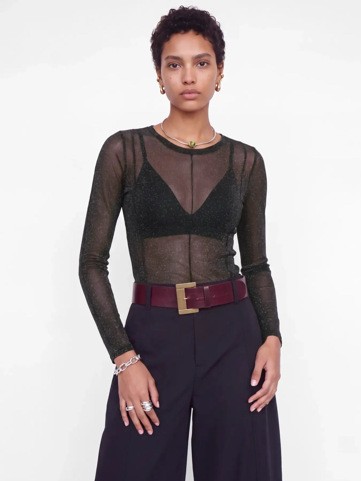 Top femme JJXX JXMINNA en mesh scintillant à manches longues