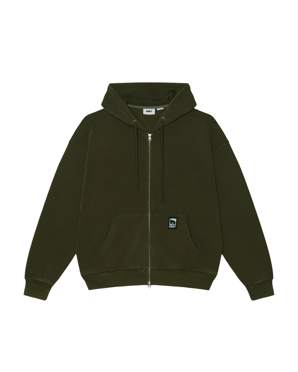 Hoodie Zippé Obey Post - Dusty Black Olive Homme
