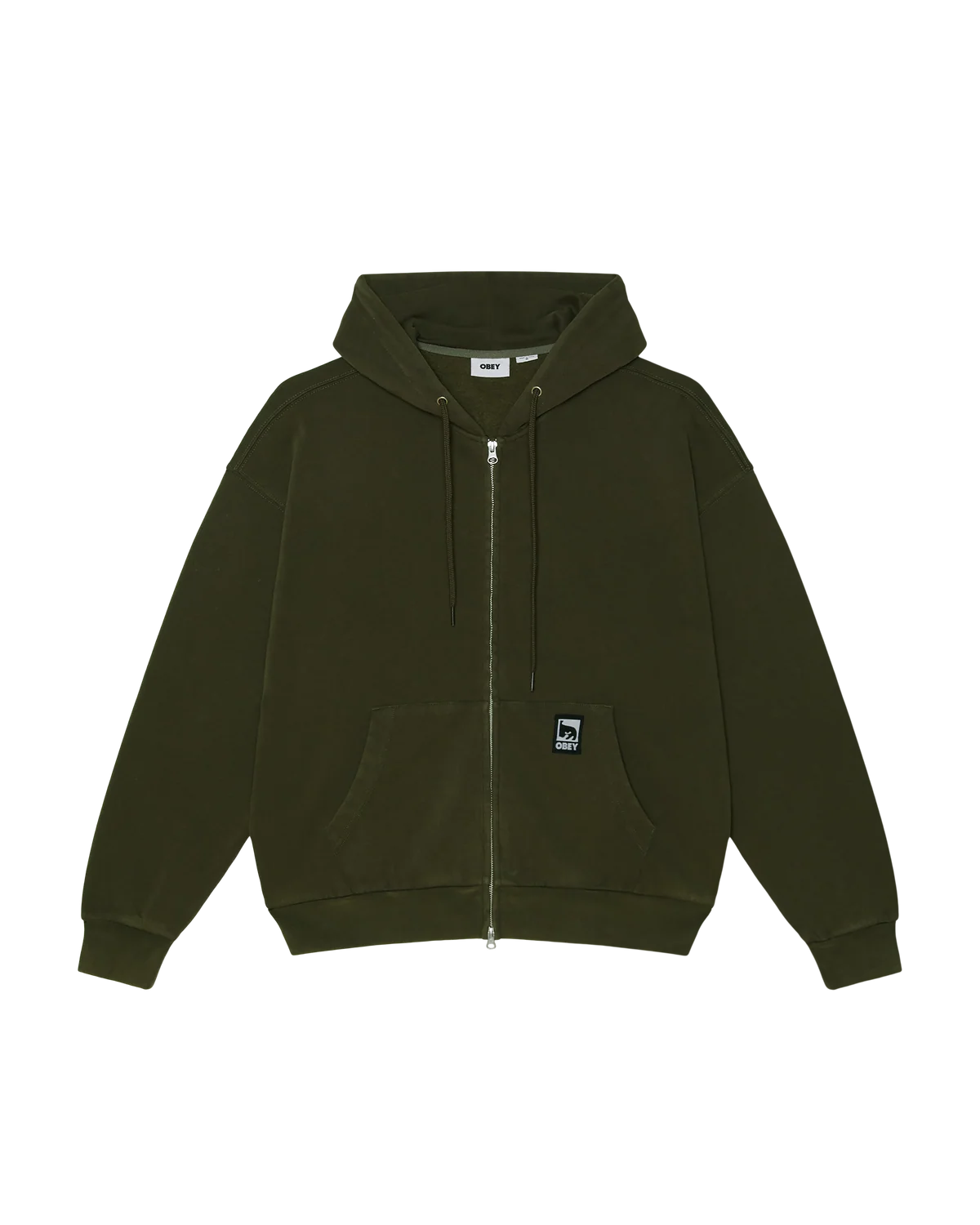 Hoodie Zippé Obey Post - Dusty Black Olive Homme